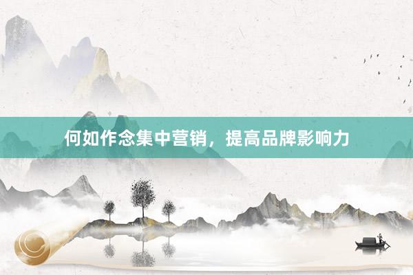 何如作念集中营销，提高品牌影响力